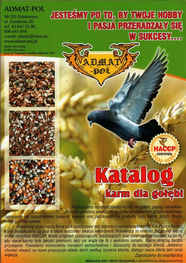 Katalog Karmy dla gołębi Adamt-Pol 2015 